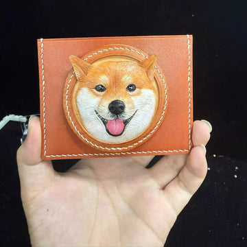 Custom Hand‑Tooled Leather Pet Portrait Card Wallet