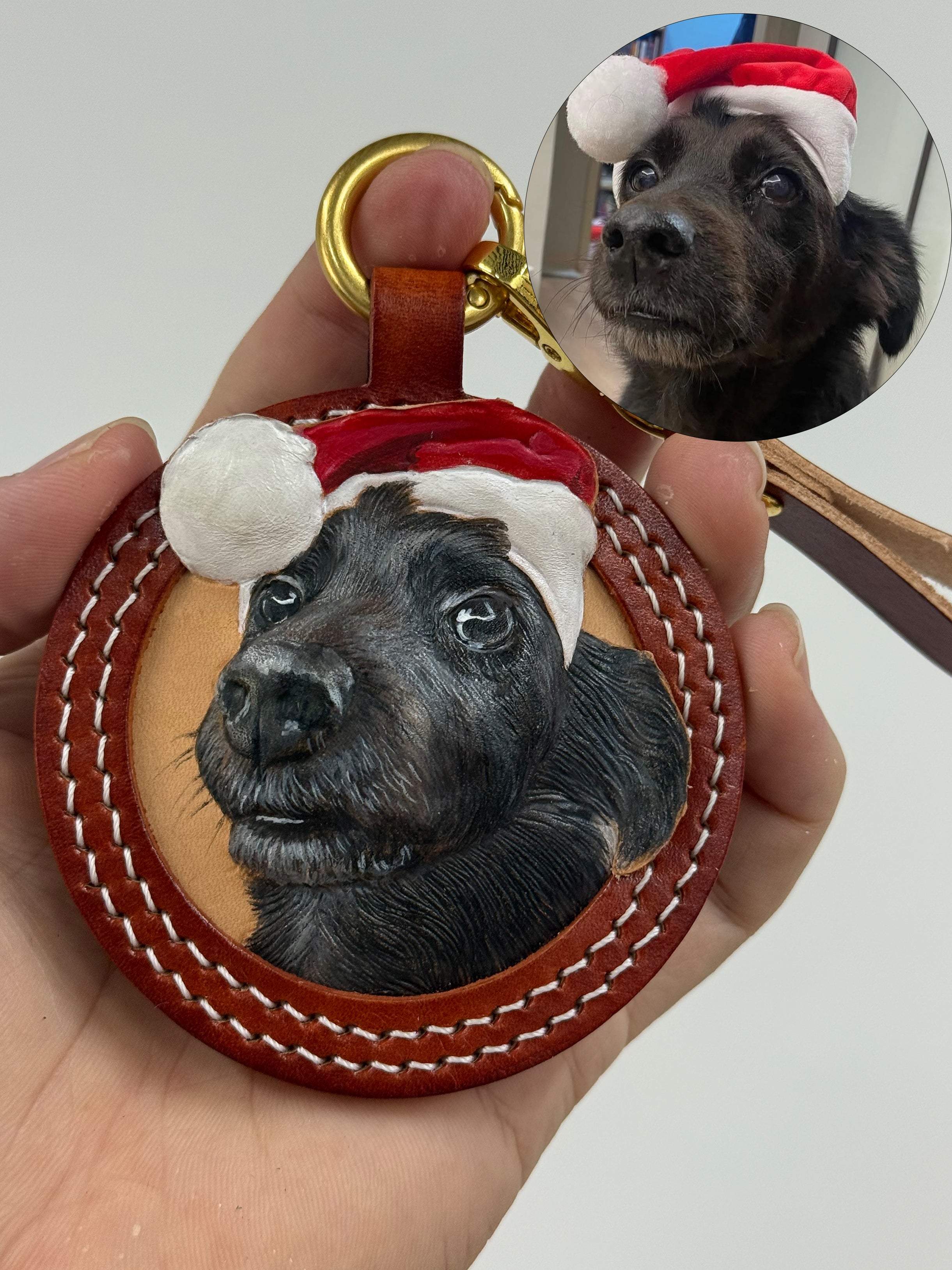 Custom Leather‑Tooled Dog Portrait Ornament