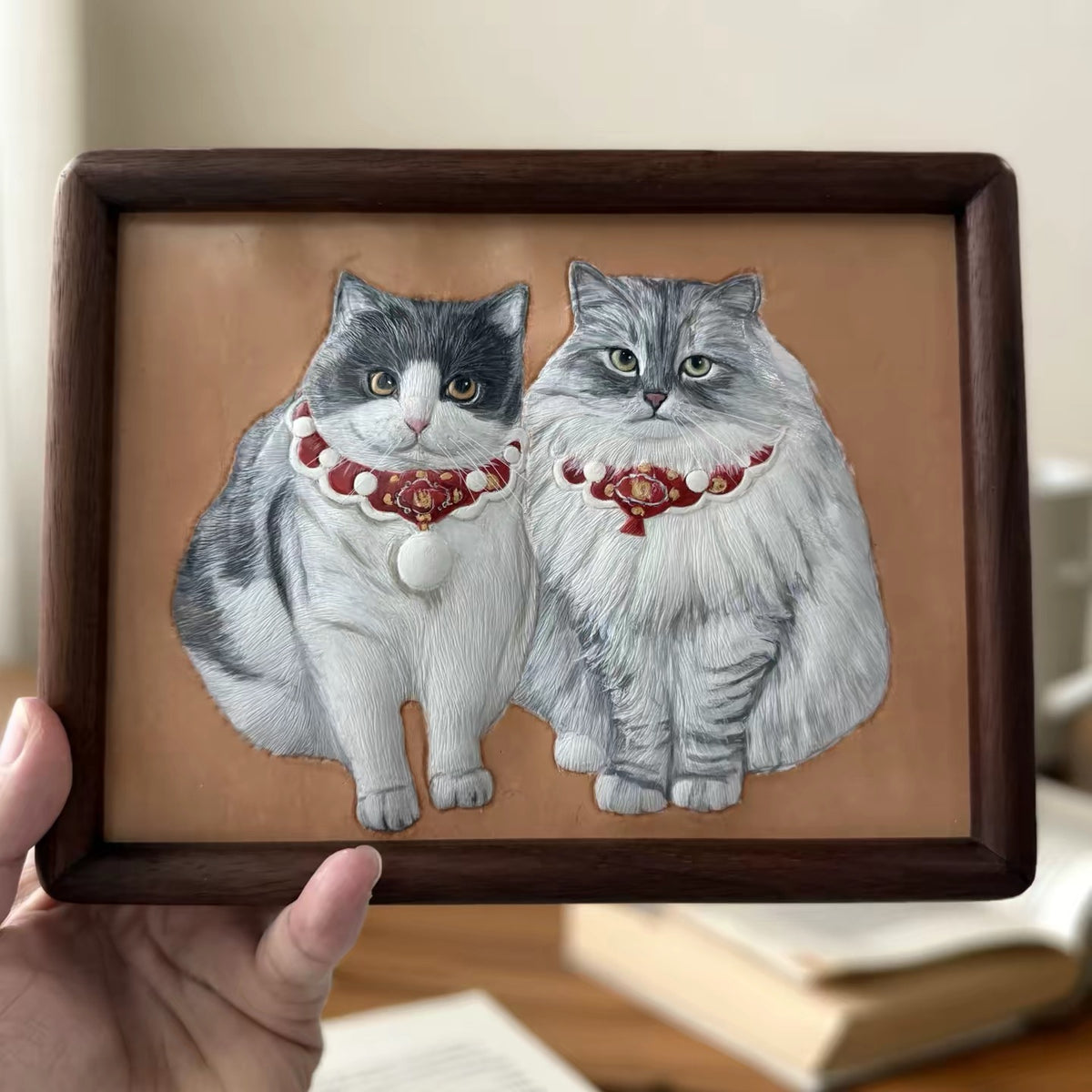 Framed Custom Leather‑Tooled Pet Portrait