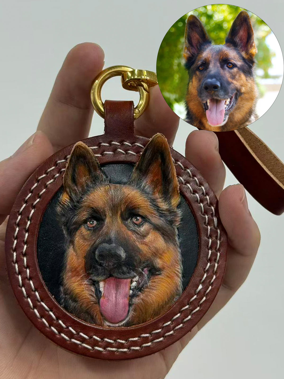 Custom Leather‑Tooled Dog Portrait Ornament