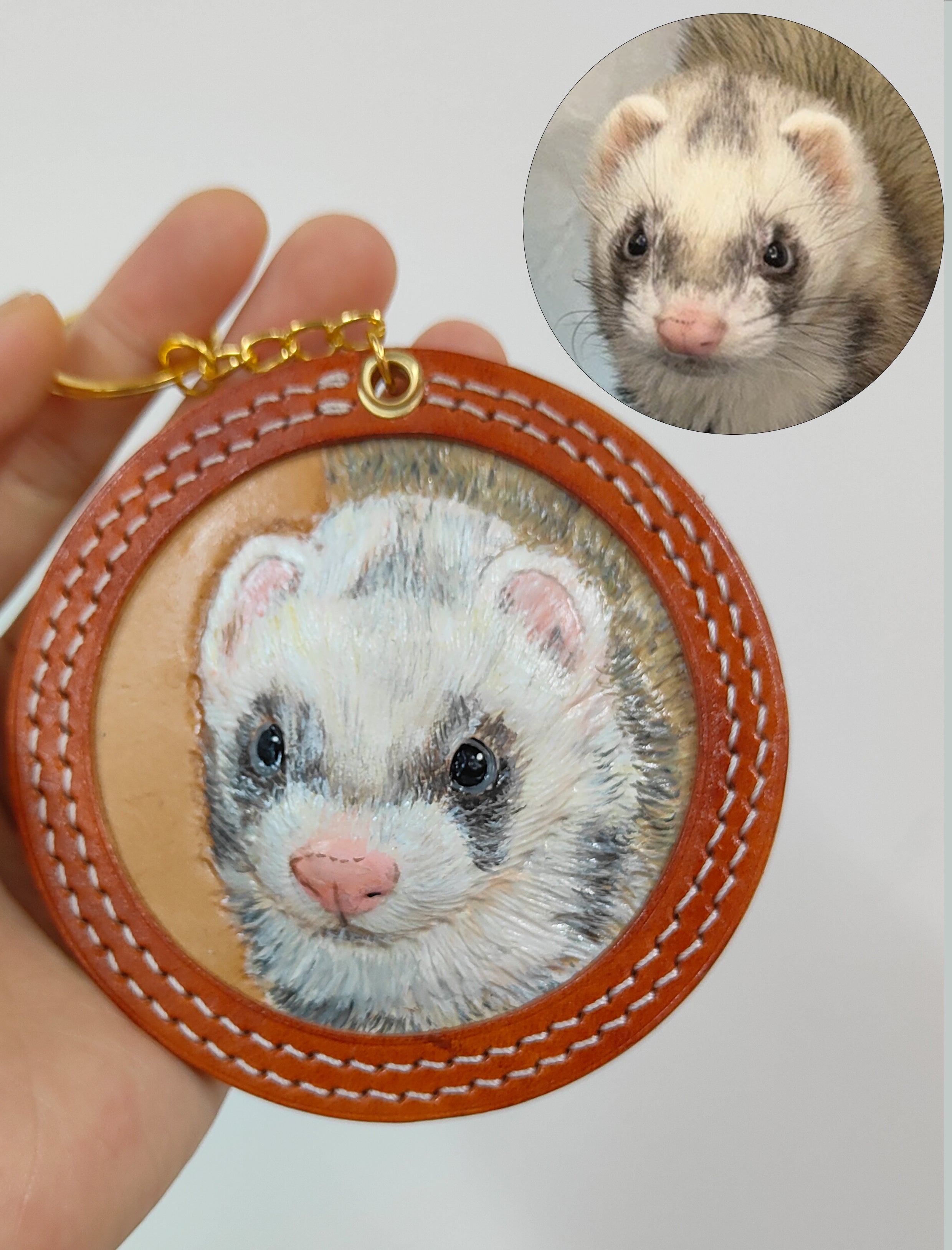 Custom Leather‑Tooled pet Portrait Ornament