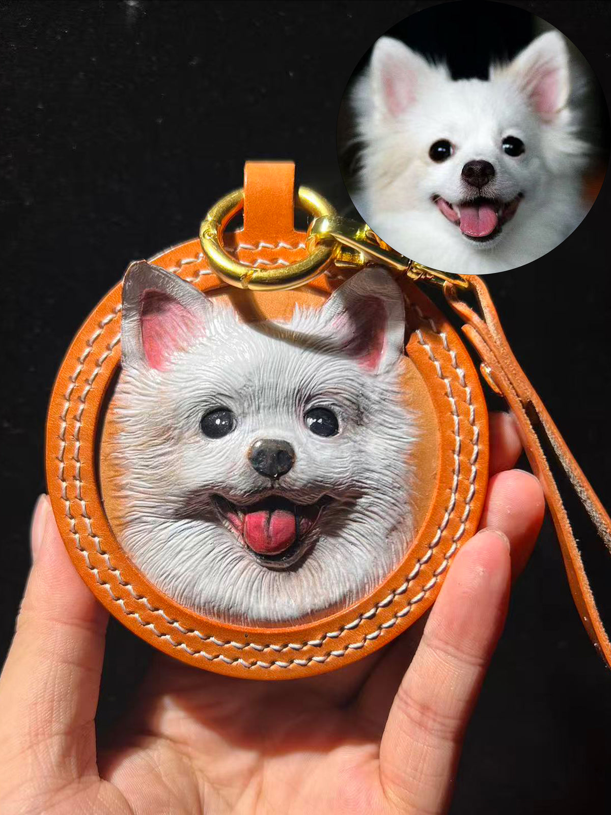 Custom Leather‑Tooled Dog Portrait Ornament