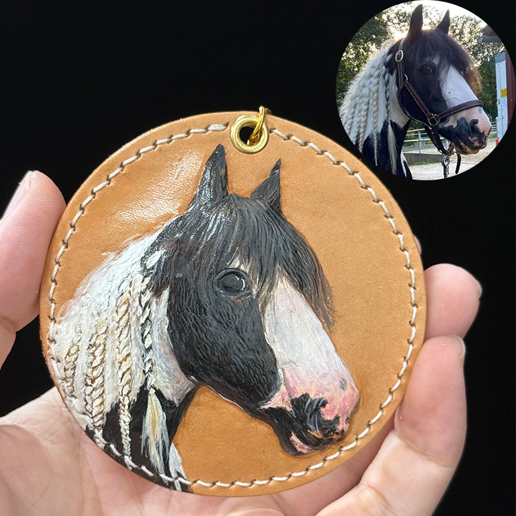 Custom Leather‑Tooled pet Portrait Ornament