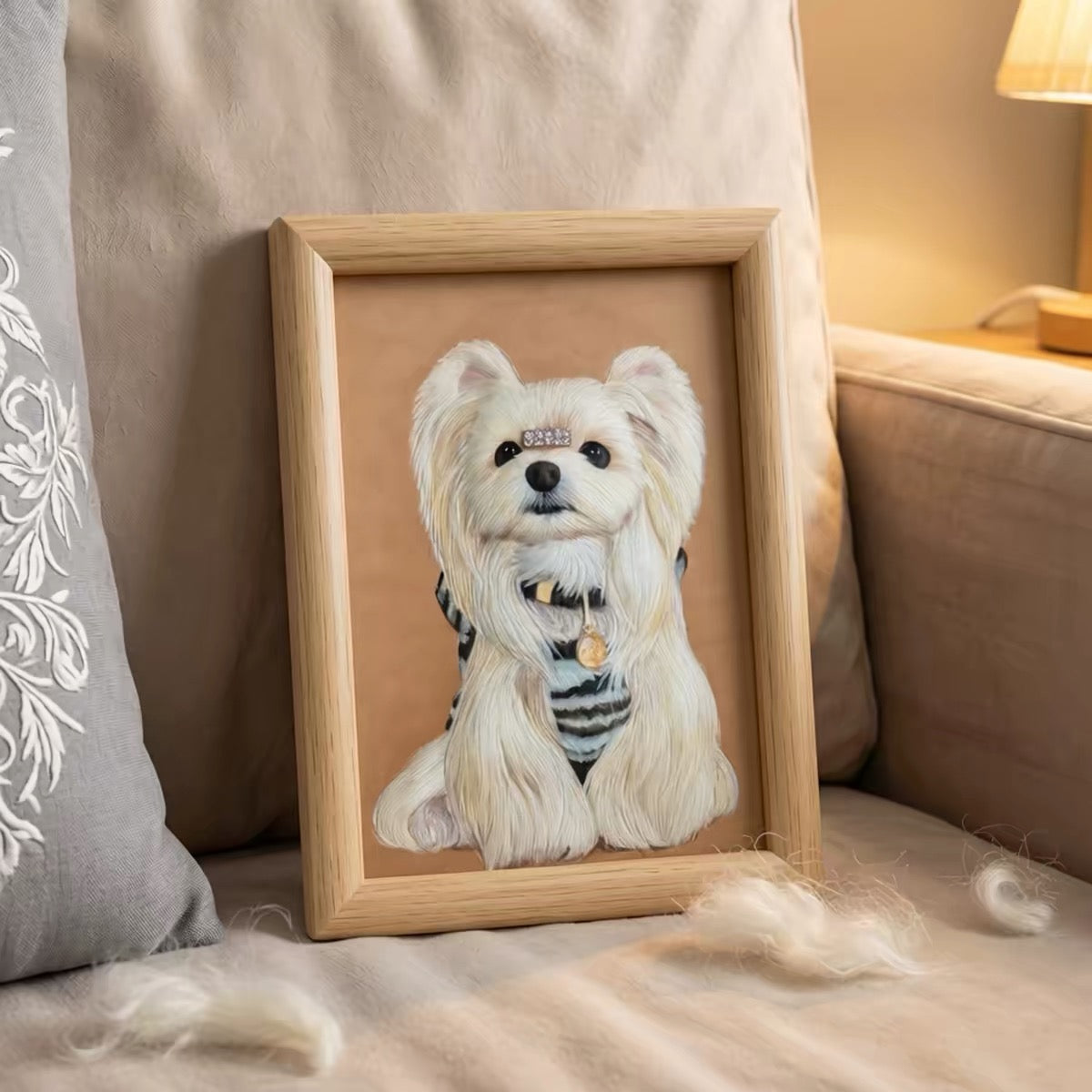 Framed Custom Leather‑Tooled Pet Portrait