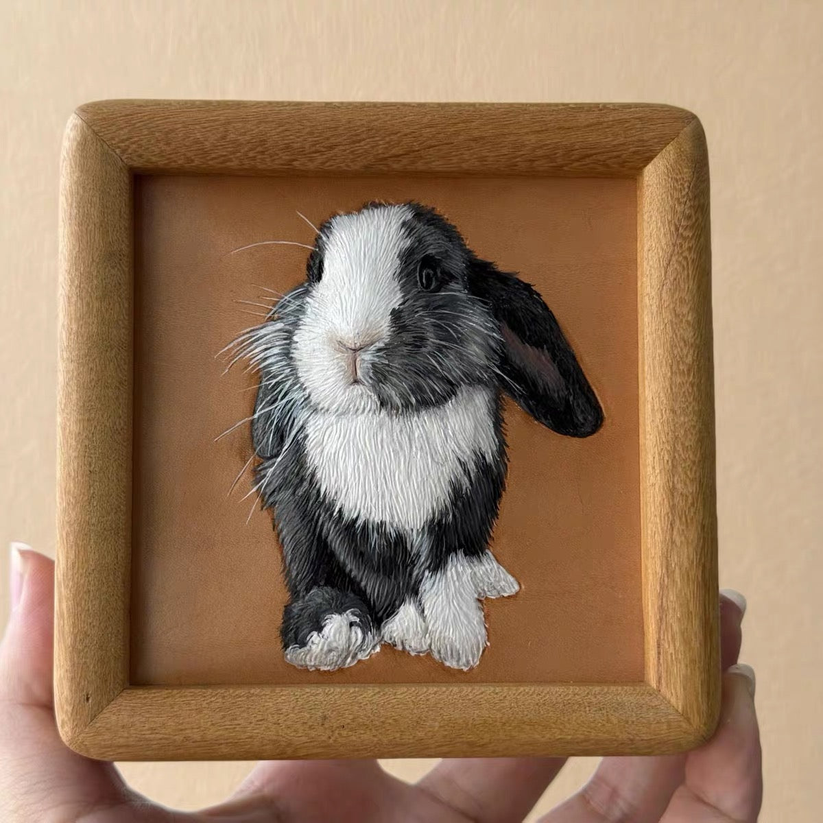 Framed Custom Leather‑Tooled Pet Portrait
