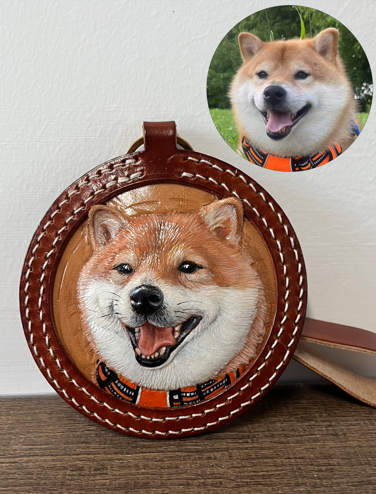 Custom Leather‑Tooled Dog Portrait Ornament