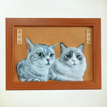 Framed Custom Leather‑Tooled Pet Portrait